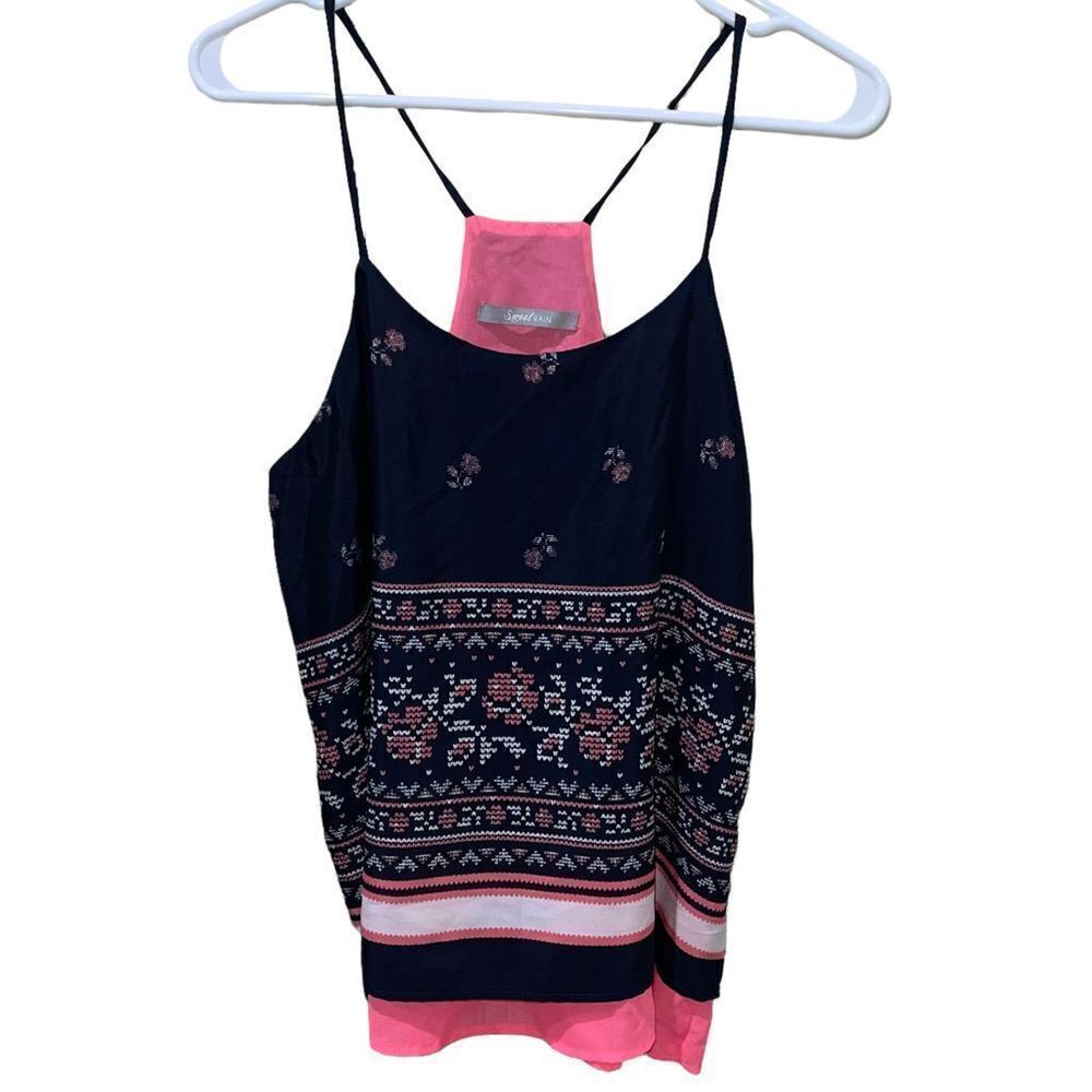 Sweet Rain Lightweight Navy, Pink & White Floral Tank‎ - Size Large?